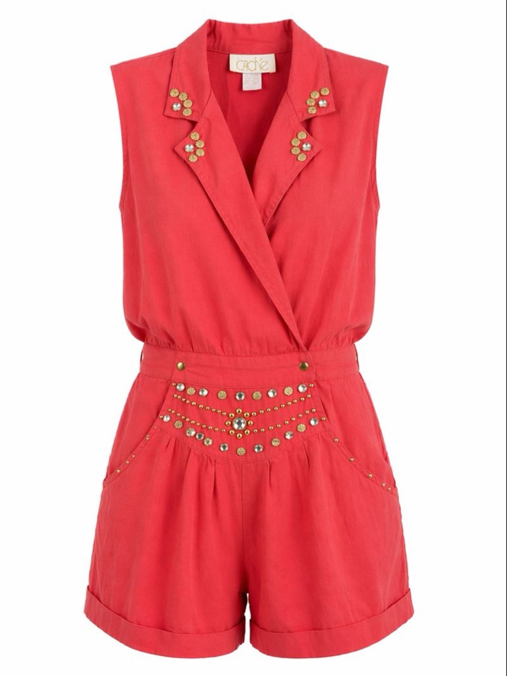 CACHE Coral Studded Romper Vintage 80s Glam Embellished Shorts Maximalist Large